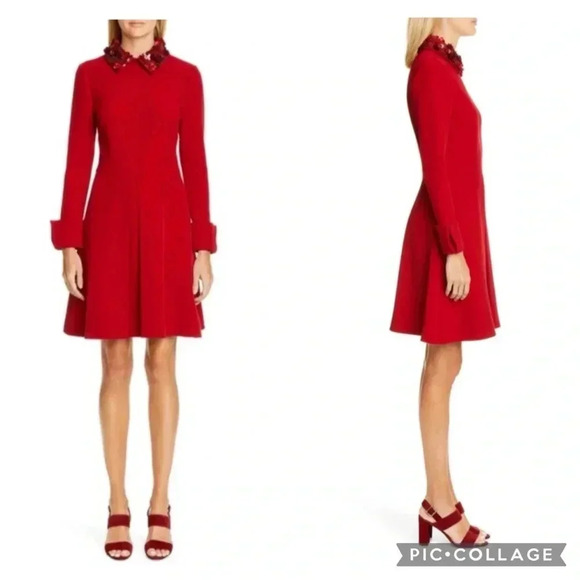 NEW Badgley Mischka Embellished Collar French Cuff Red Cocktail Dress Size 12 - Picture 2 of 9